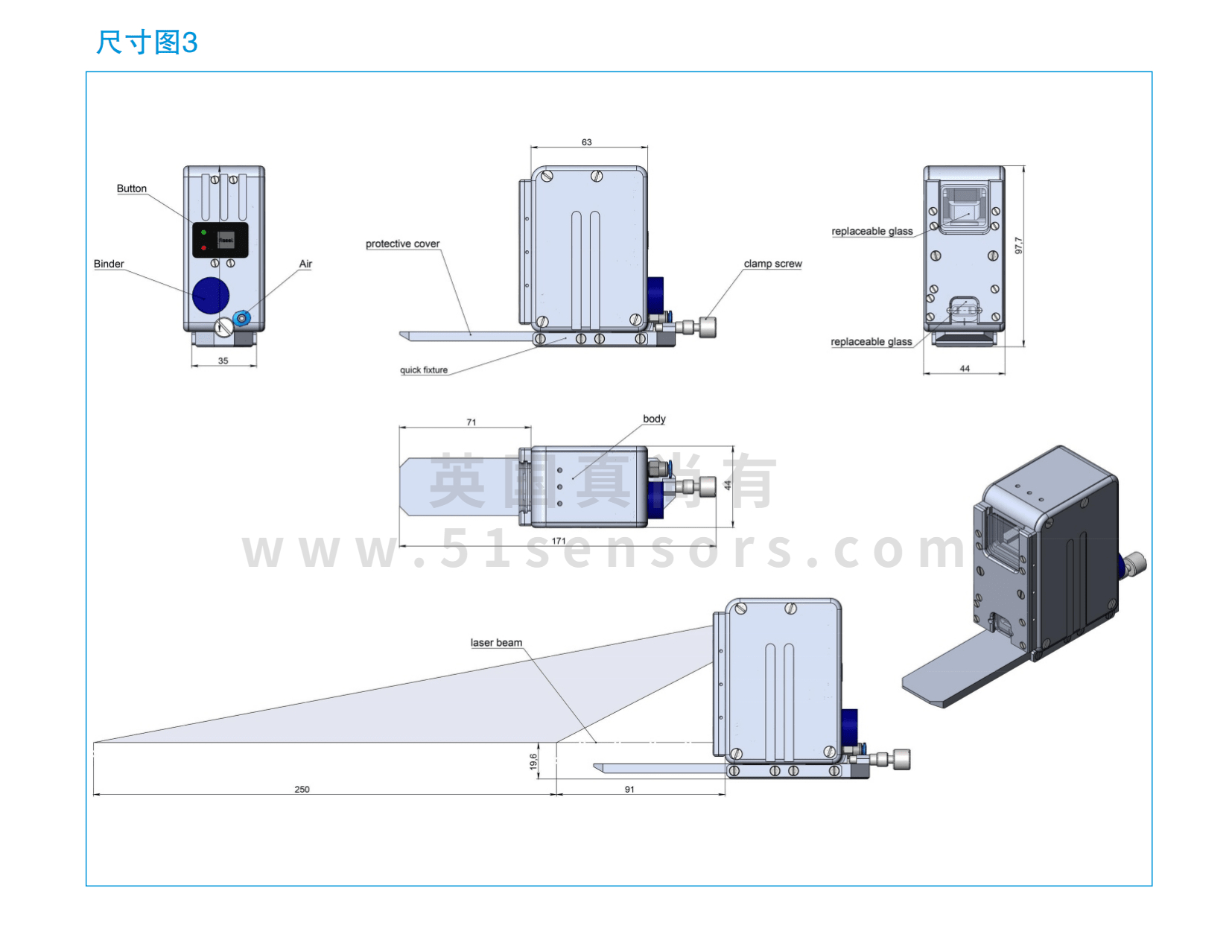 焊接专用线激光轮廓扫描仪ZLDS202weld尺寸图